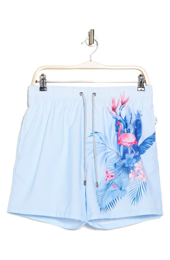 Shop Vintage Summer Flamingo Swim Trunks In Blue