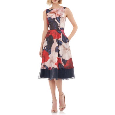 Kay Unger Floral Fit & Flare Dress, Pink