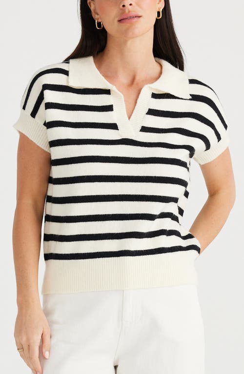 Shop Brave + True Brave+true Angelica Stripe Short Sleeve Polo Sweater In Black