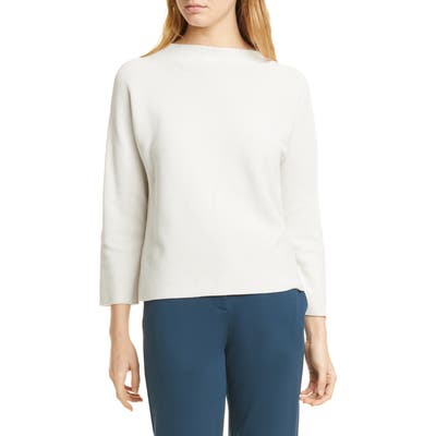 Eileen Fisher Funnel Neck Silk & Organic Cotton Sweater, Beige