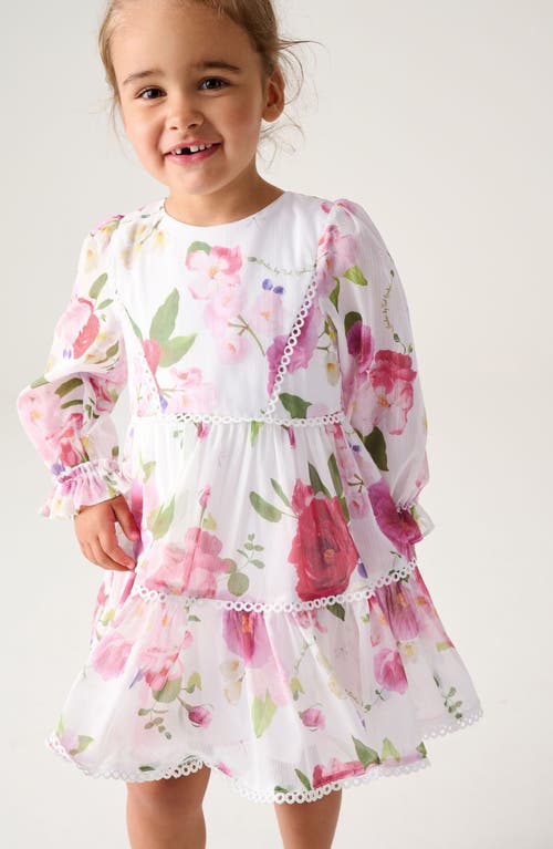 Shop Ted Baker London Kids' Floral Long Sleeve Chiffon Dress In White