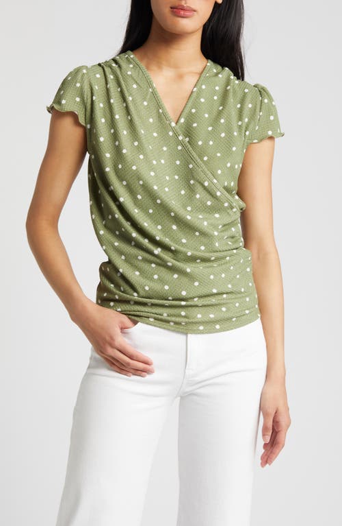 Polka Dot Faux Wrap T-Shirt in Sage