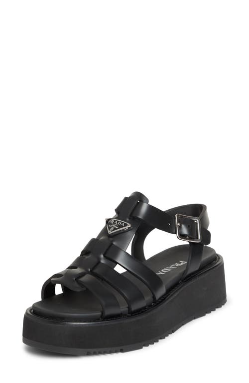 Prada Vinyl Flatform Fisherman Sandals In Nero