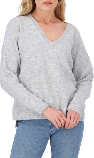 Lucky Brand Brushed Knit V-Neck Top - Women's Shirts/Blouses in Medium  Heather Grey