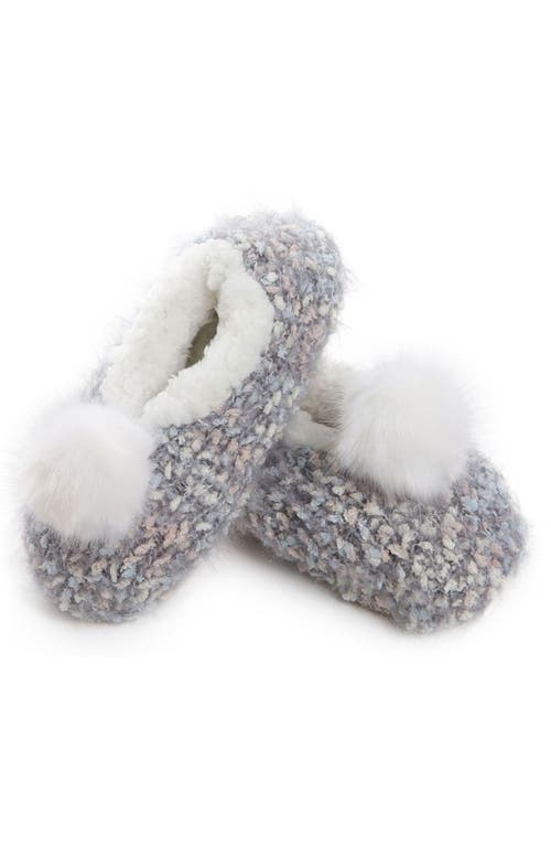 Faux Fur Pompom Faux Shearling Lined Slipper Socks in Pastel Grey