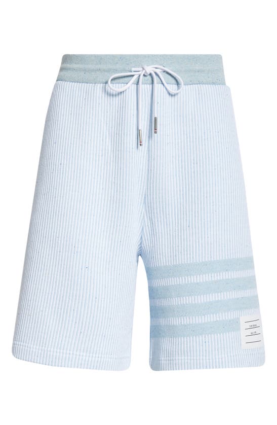 Shop Thom Browne 4-bar Stripe Cotton & Silk Knit Shorts In Light Blue