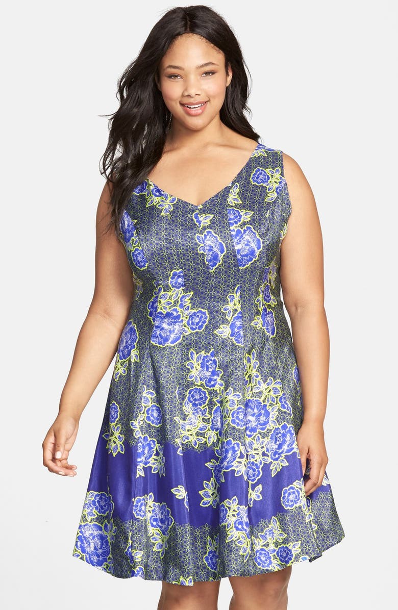 Gabby Skye Floral Print Shantung Fit & Flare Dress (Plus Size) | Nordstrom