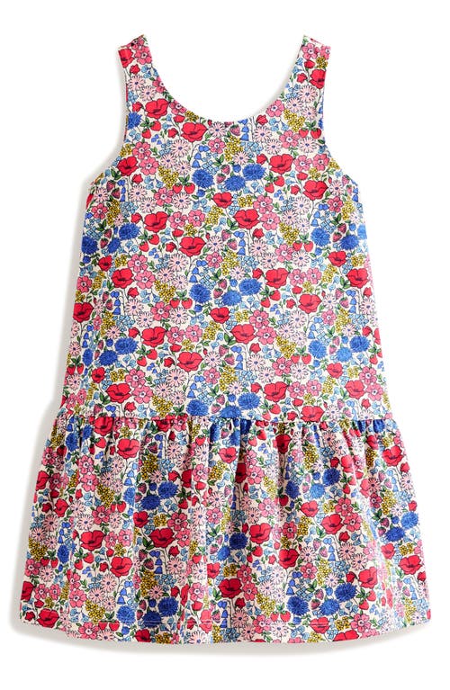 Shop Mini Boden Kids' Floral Drop Waist Cotton Tank Dress In Red Multi Flowerbed