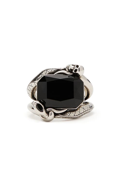 Alexander Mcqueen Snake & Skull Crystal Ring In Jet Sw/sthreem