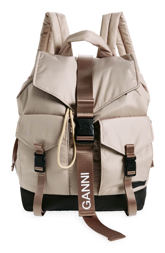 Shop Ganni Recycled Polyester Tech Backpack In Oyster Gray