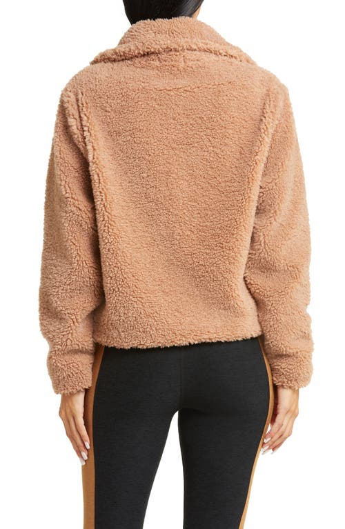 Beyond Yoga Faux Fur Zip Jacket In Camel