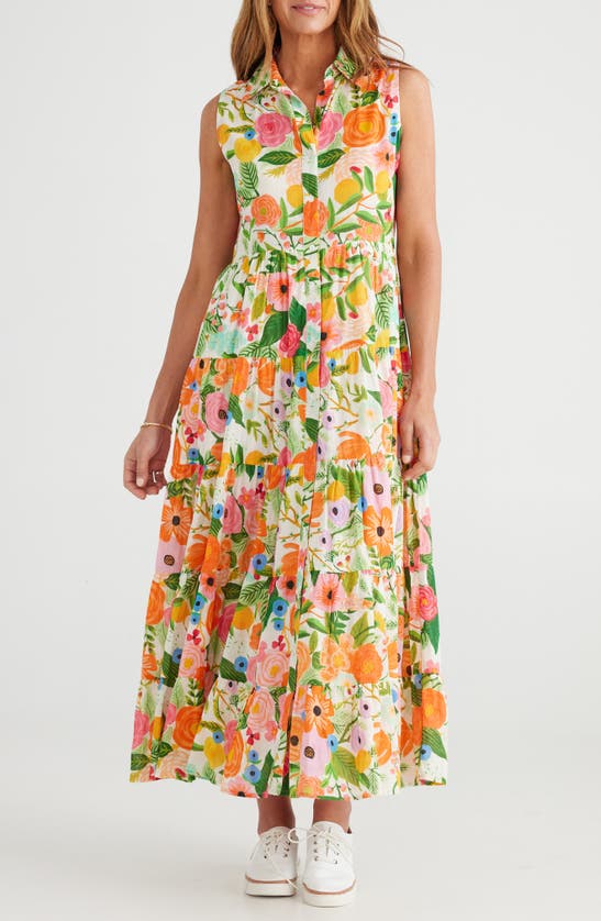 Brave + True Poppy Sleeveless Cotton Maxi Shirtdress In Blossom Print