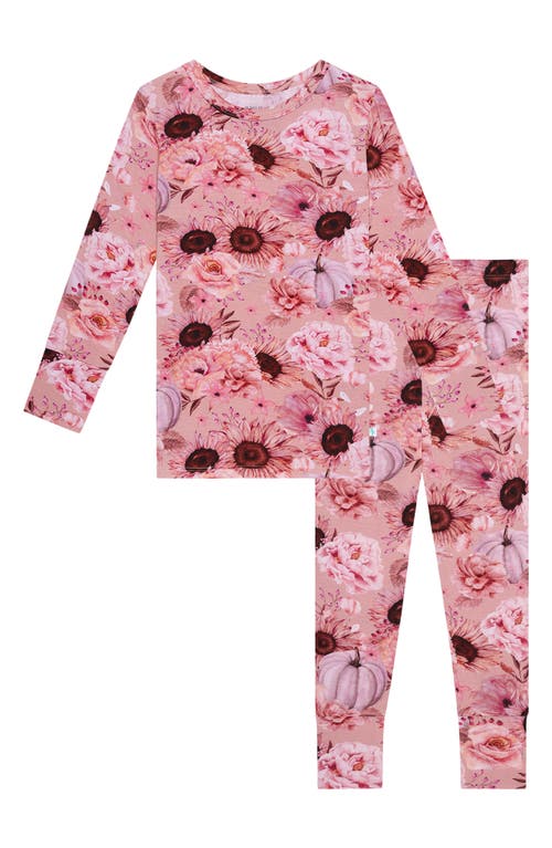 Posh Peanut Liliana Kids' Floral Fitted Two-Piece Pajamas in Pink Overflow