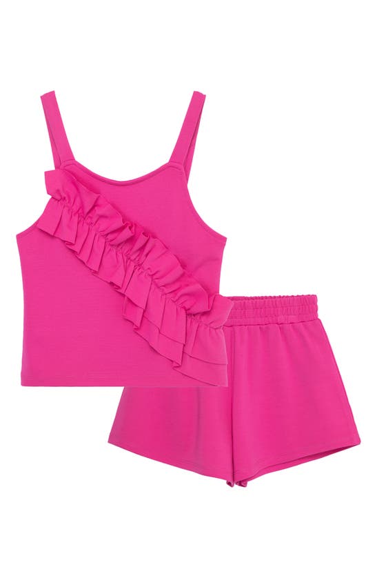 Habitual Kids' Smocked Back Tank & Shorts Set In Dark Pink