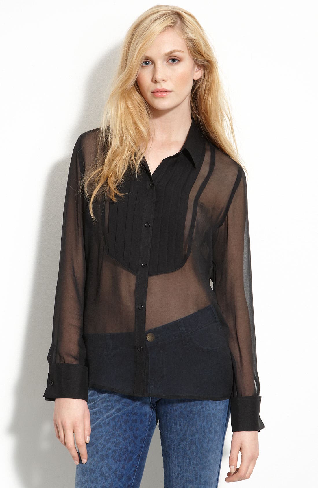 sheer tuxedo blouse