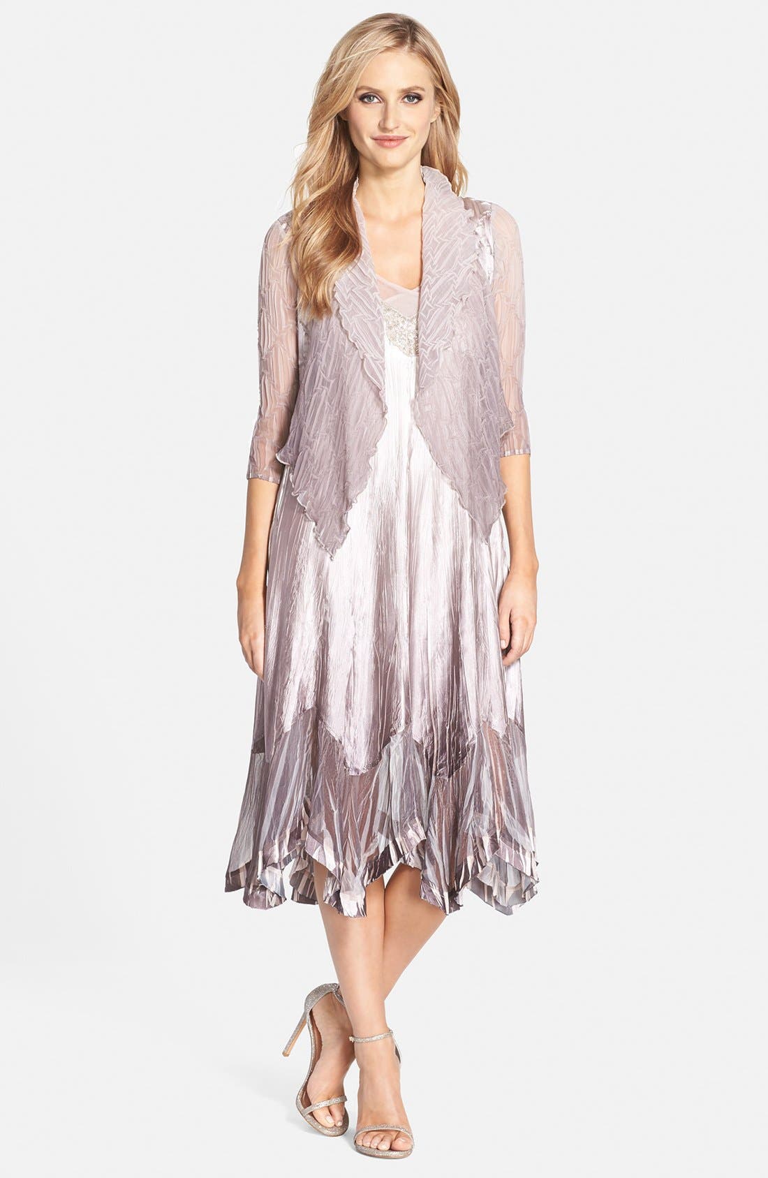 Komarov Beaded Pleated Charmeuse ALine Dress & Jacket Nordstrom
