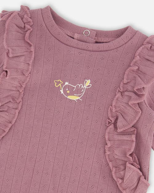 Shop Deux Par Deux Baby Girl's Organic Cotton Pointelle Top And Printed Leggings Set Woodrose With Fox In Printed Fox