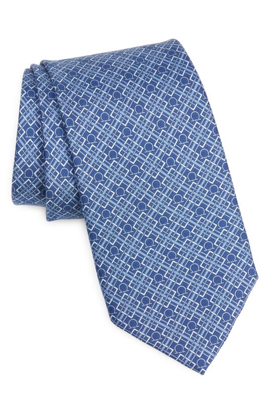 Shop Ferragamo Vera Gancio Silk Tie In Blue Scuro