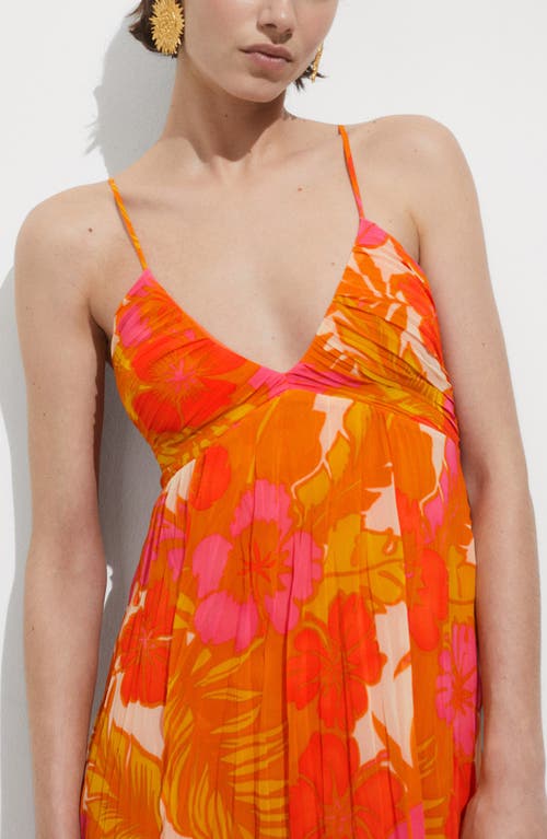 Mango Printed Dress With Draped Detail Orange In Orange