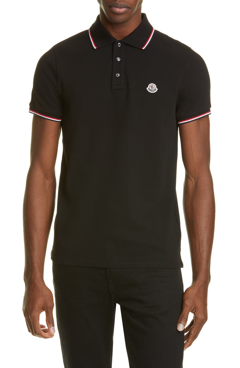 Moncler Tipped Solid Short Sleeve Piqué Polo | Nordstrom