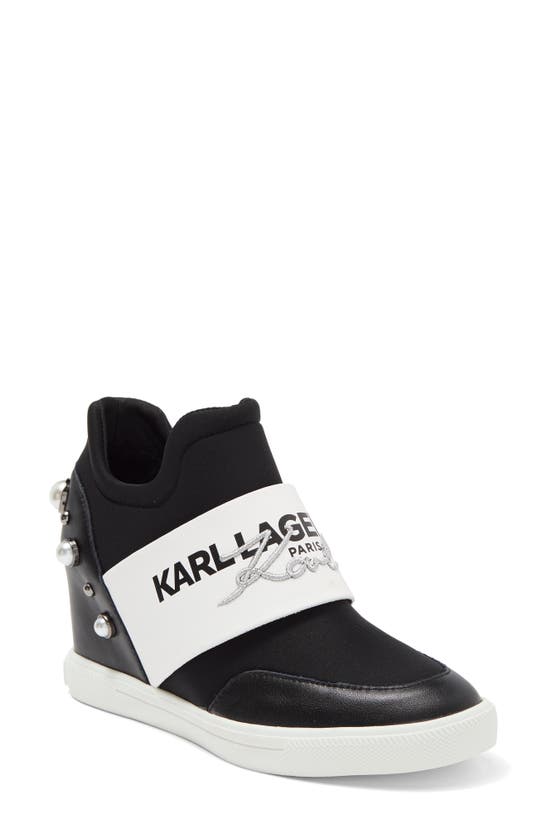Karl Lagerfeld Charsi Wedge Sneaker In Bk/ Brt Wht