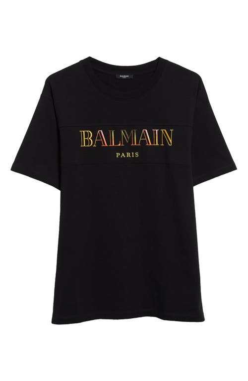 Shop Balmain Embroidered Logo Cotton T-shirt In Eah Black/multicolor