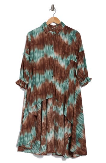 Patrizia Luca Tie Dye High-low Button-up Shirt In Brown
