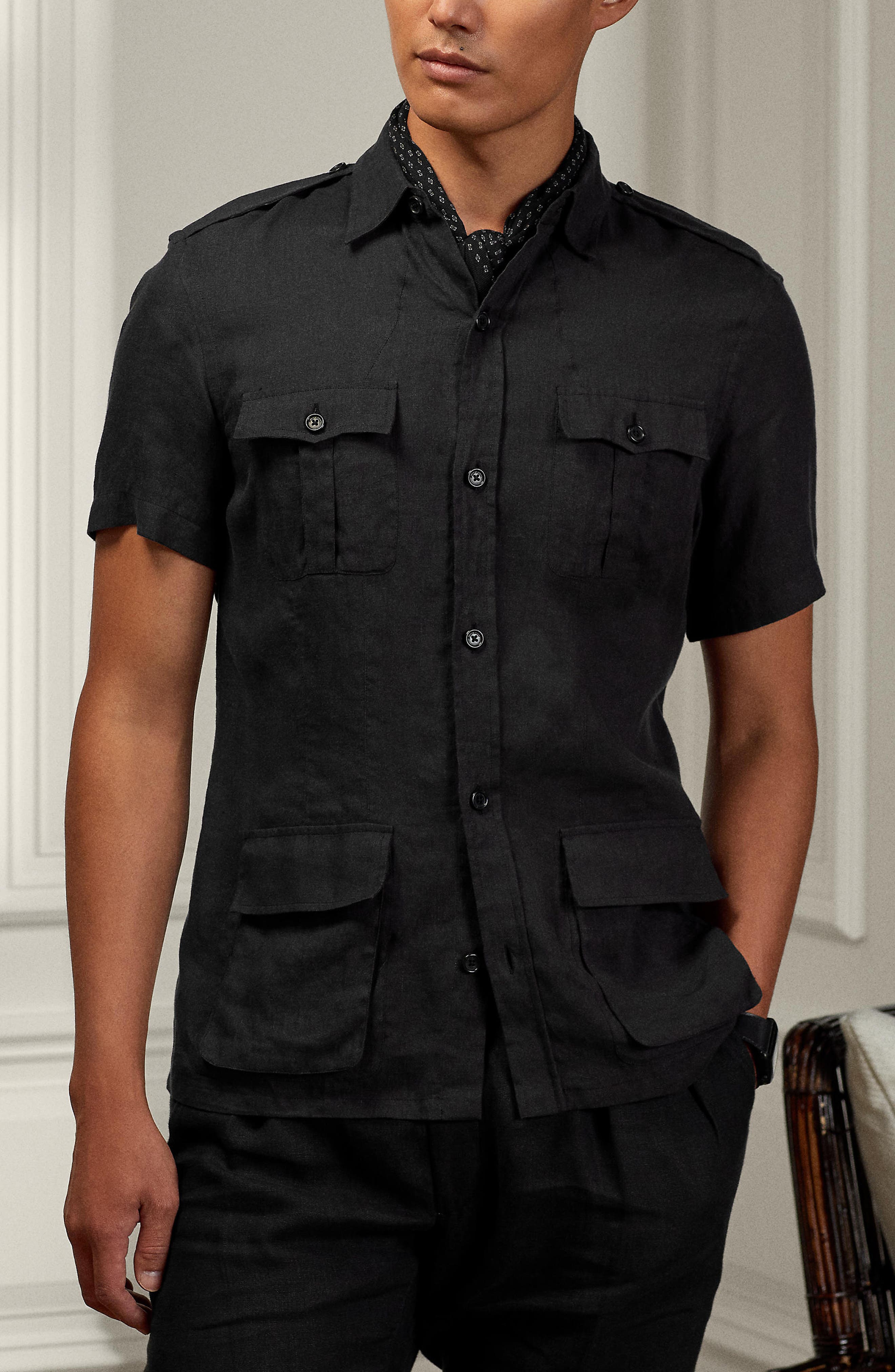 ralph lauren black linen shirt