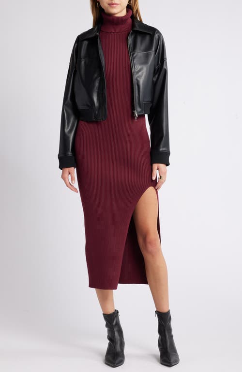Open Edit Rib Long Sleeve Turtleneck Sweater Dress In Burgundy Field