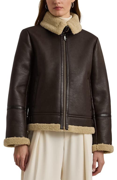 Shop Lauren Ralph Lauren Faux Leather & Faux Shearling Bomber Jacket In Circuit Brown