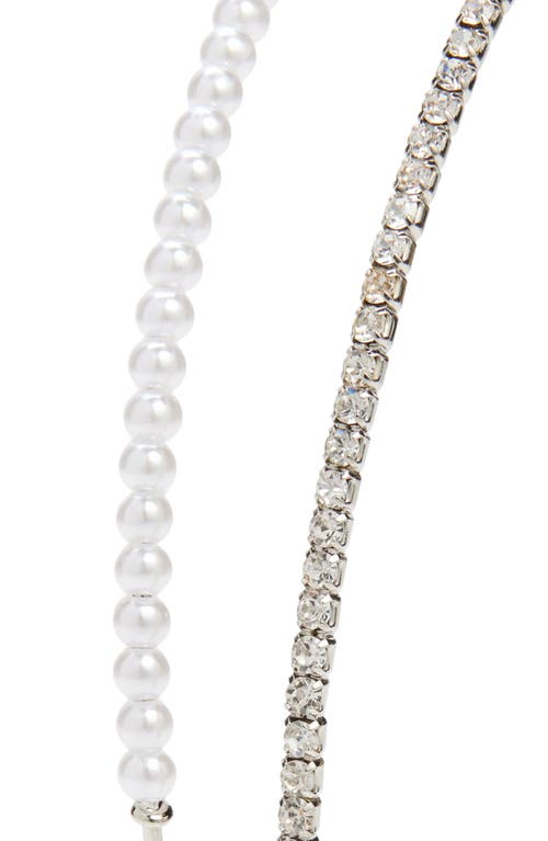 Bp. Crystal & Imitation Pearl Layered Headband In Ivory- Rhodium