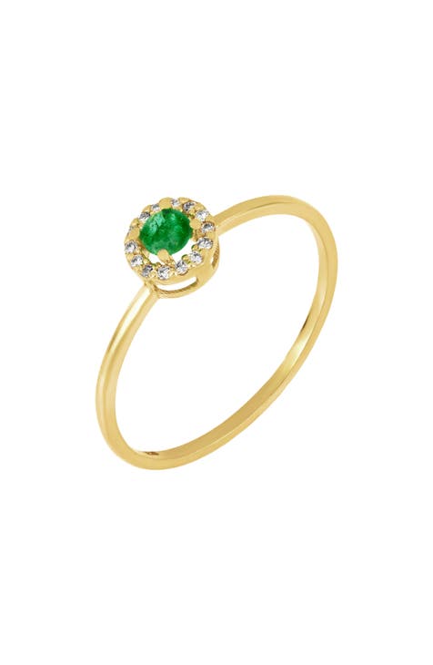 El Mar 18K Yellow Gold Emerald & Diamond Halo Ring (Nordstrom Exclusive)