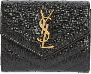 Saint Laurent YSL Monogram Small Wallet in Embossed Leather. 