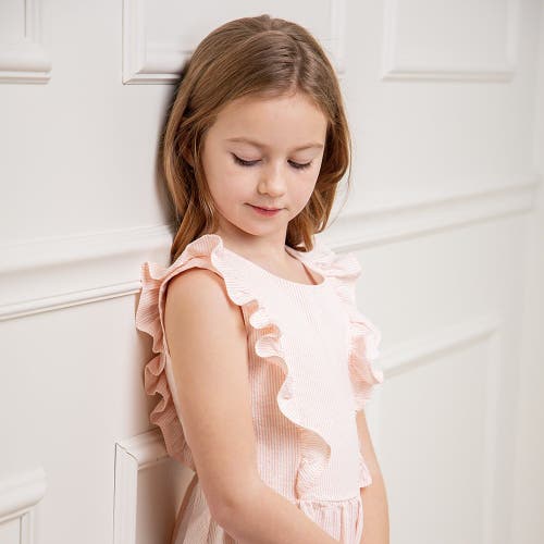 Shop Hope & Henry Girls' Organic Flutter Sleeve Open Back Dress, Toddler In Light Pink Seersucker