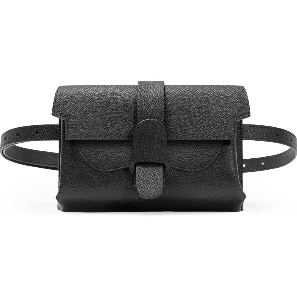Senreve Aria Belt Bag Pebbled Leather 5-way Convertible Handbag In Noir
