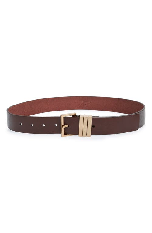 AllSaints Leather Belt in Claret /Warm Brass at Nordstrom, Size X-Small