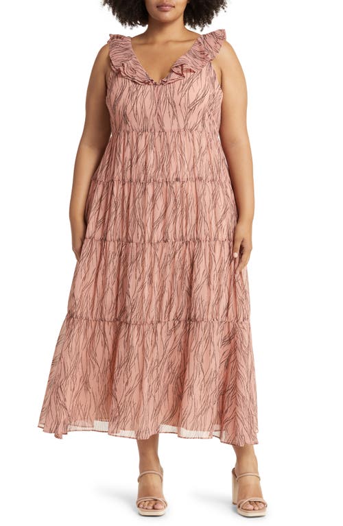 Chelsea28 Ruffle Neck Sleeveless Chiffon Dress in Pink Dawn Celeste Stripe