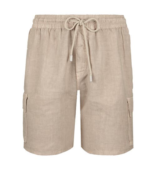 Vilebrequin Linen Bermuda Cargo Pockets Shorts In Safari