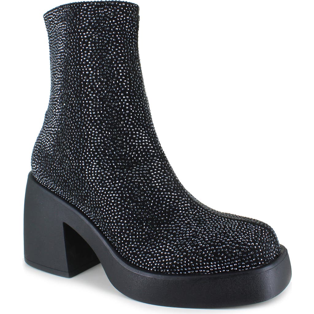 Unionbay Yael Rhinestone Platform Boot In Black/gunmetal