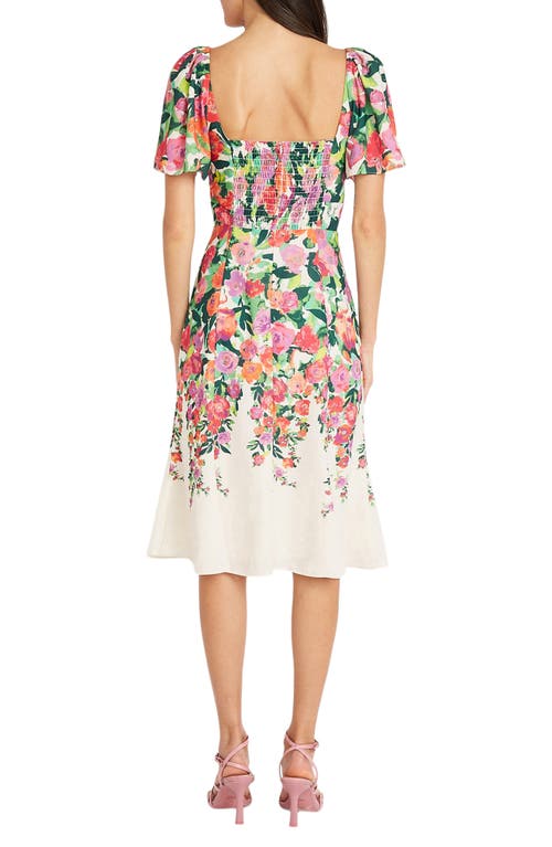 Shop Maggy London Floral Sweetheart Neck Dress In Ivory/mango/pink