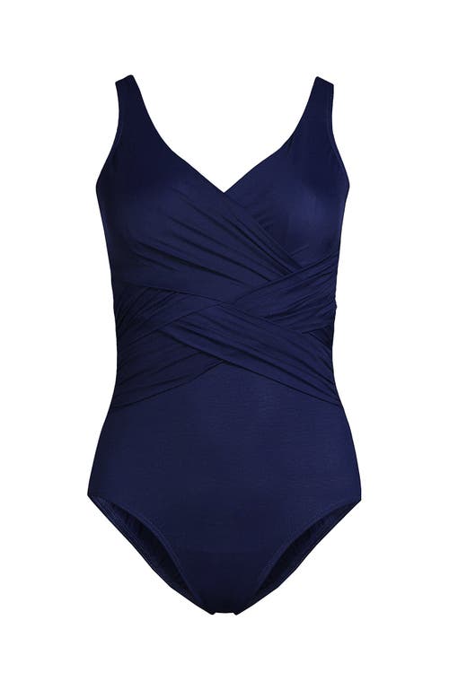 Lands' End Plus Size Dd-cup Slendersuit Tummy Control Wrap One Piece Swimsuit In Deep Sea Navy