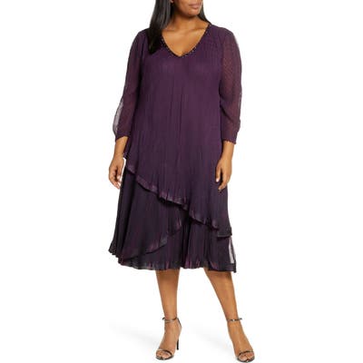 Plus Size Komarov Chiffon Overlay Cocktail Dress, Purple