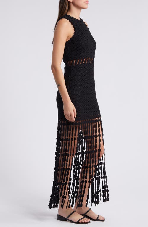 Shop Saylor Robynne Cotton Crochet Fringe Maxi Dress In Black