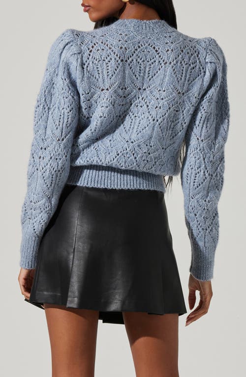 Shop Astr The Label Evy Puff Sleeve Open Stitch Sweater In Steel Blue