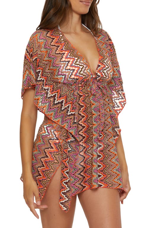 Shop Becca Sundown Tie Front Cover-up Tunic In Carrot/vivid Pink