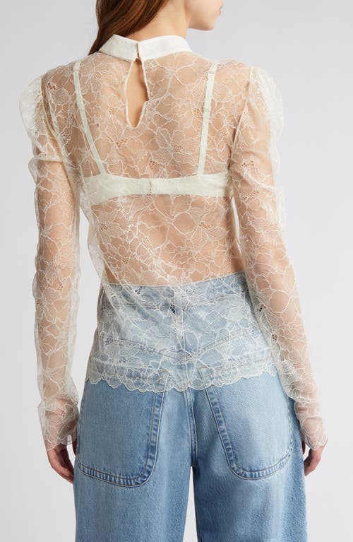 FRAME FRAME SHEER LACE MOCK NECK TOP