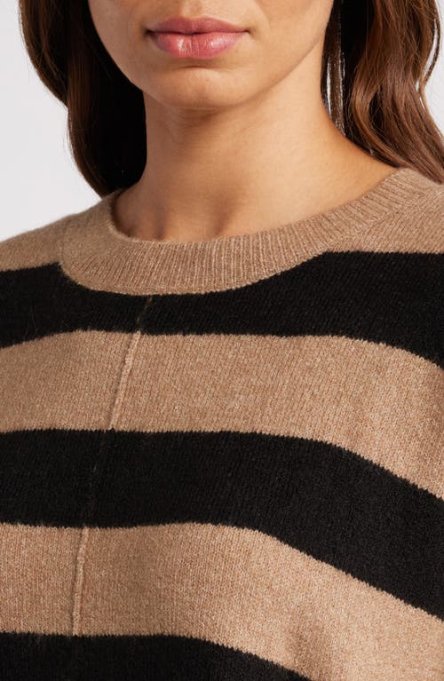 Shop Zoe And Claire Stripe Crewneck Sweater In Mocha