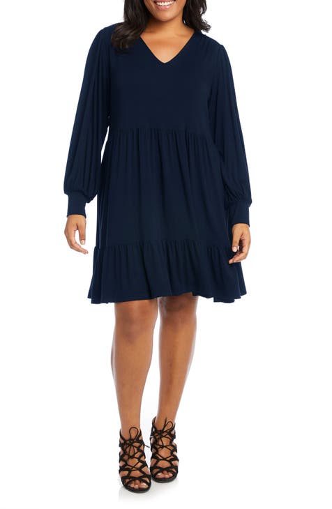 Tiered Long Sleeve Dress (Plus Size)