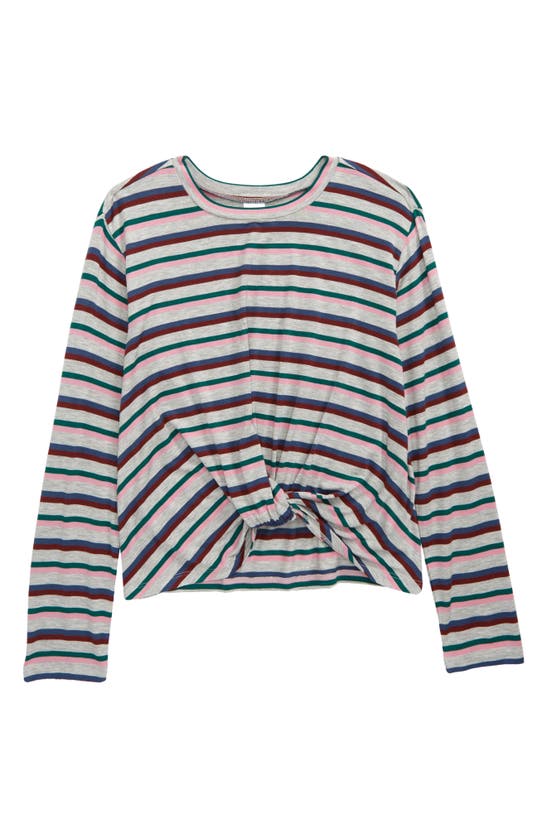 Nordstrom Kid's Twist Front Long Sleeve T-shirt In Grey Heather Multi Stripe