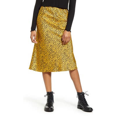 La La Land Creative Co Satin Midi Skirt, Yellow
